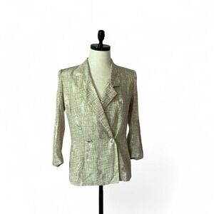 Neman Marcus Silk Double Breasted Blazer Jacket Textured Print Size 6 Preppy